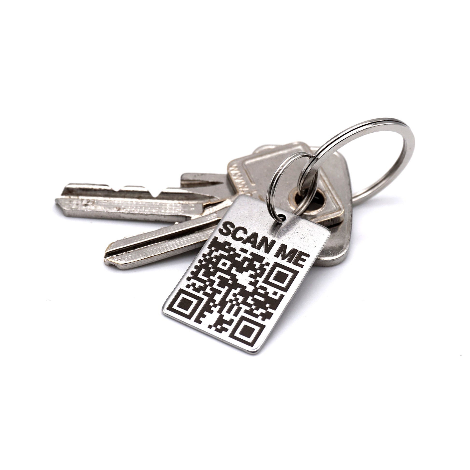 Robuster Edelstahl-Schlüsselanhänger mit QR-Code